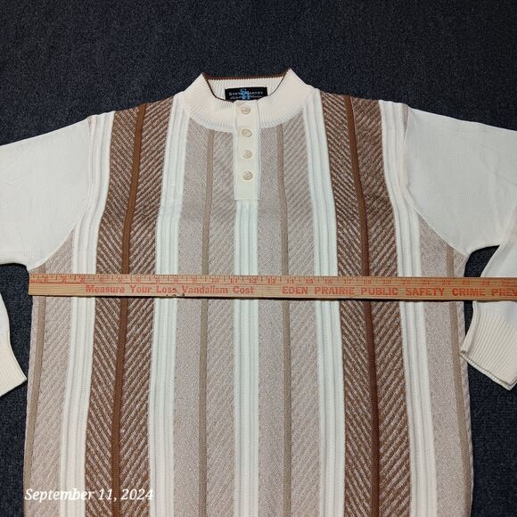 Steve Harvey Henley Sweater Adult Large Brown White Striped Knit - Picture 4 of 7